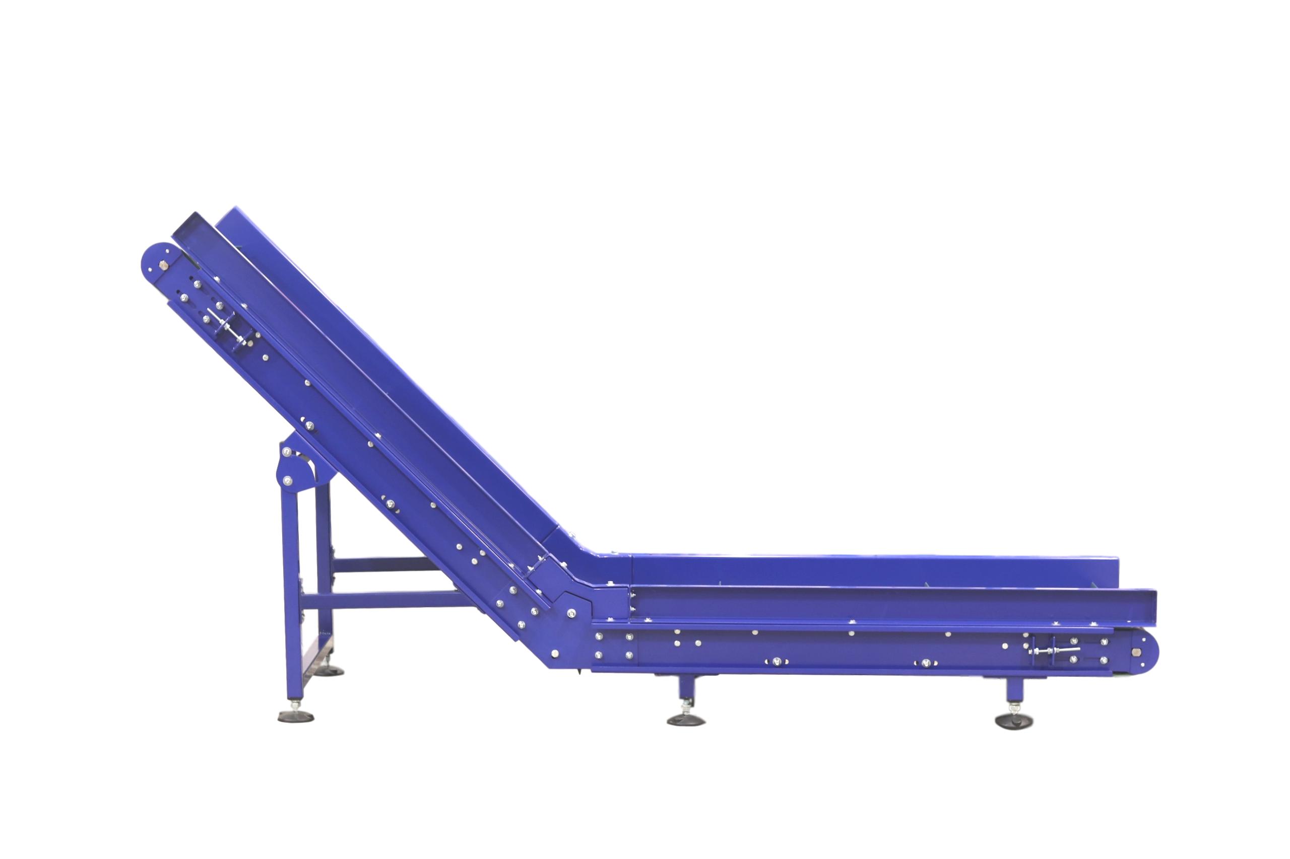 Inclined Infeed conveyor swan conveyor out feed conveyor with flighted belting cleated belt